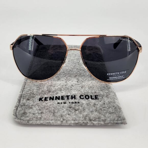 Kenneth Cole New York Gold Polarized Aviator Sunglasses Unisex - Picture 12 of 12